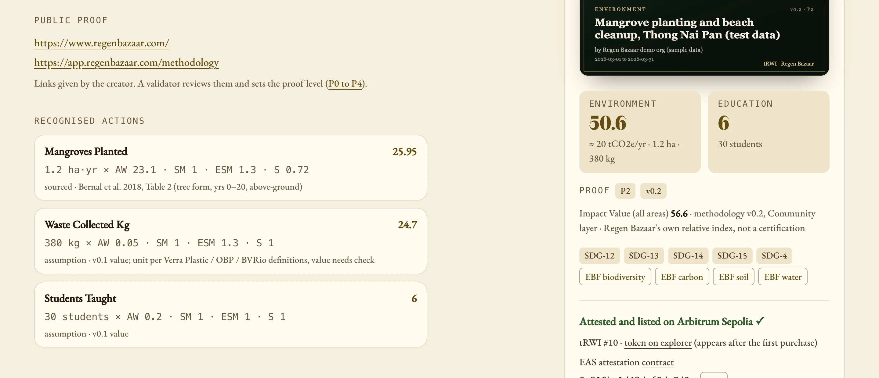 Proof links on a test report