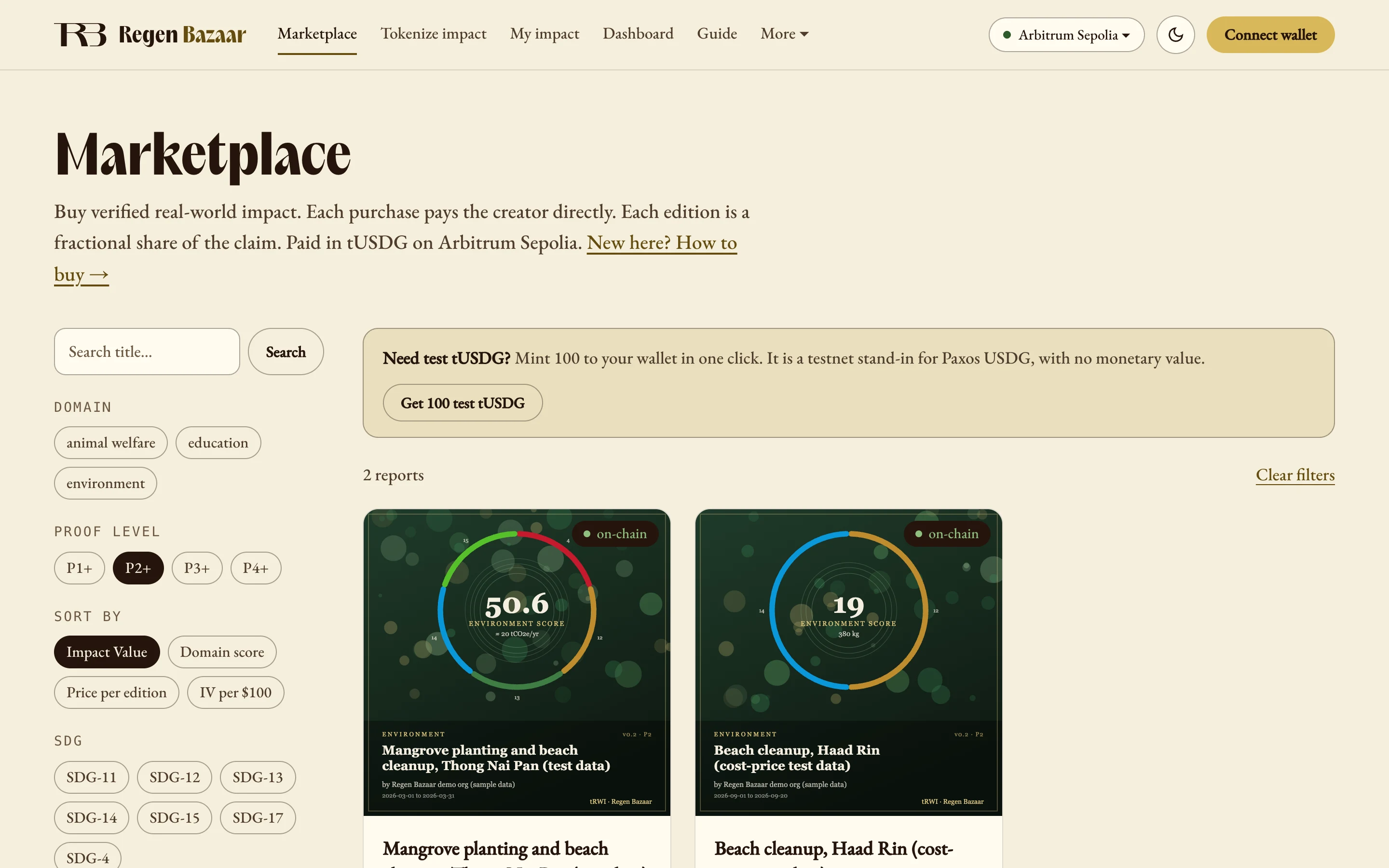Marketplace filtered by proof level